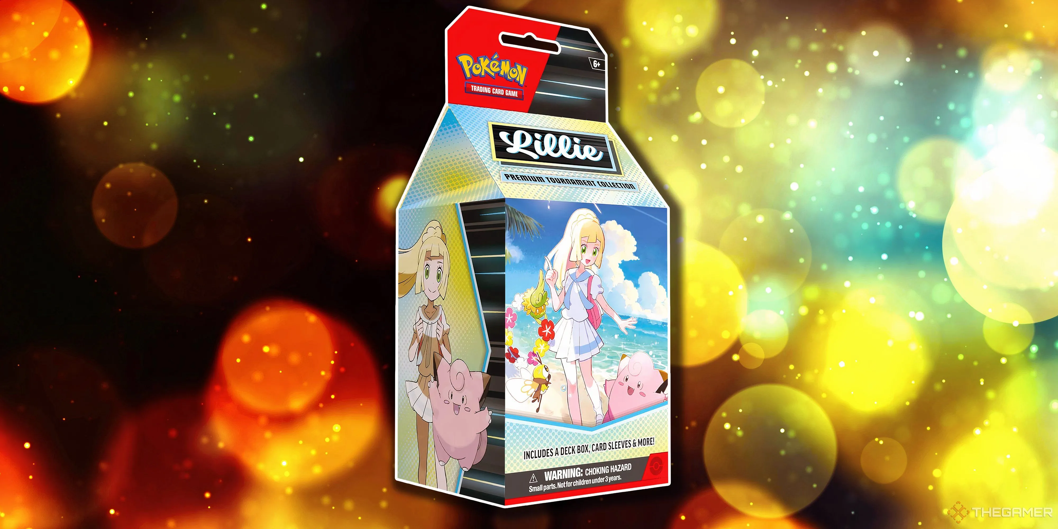 Hộp Premium Tournament Collection Lillie Pokemon TCG với thiết kế hộp màu xanh pastel