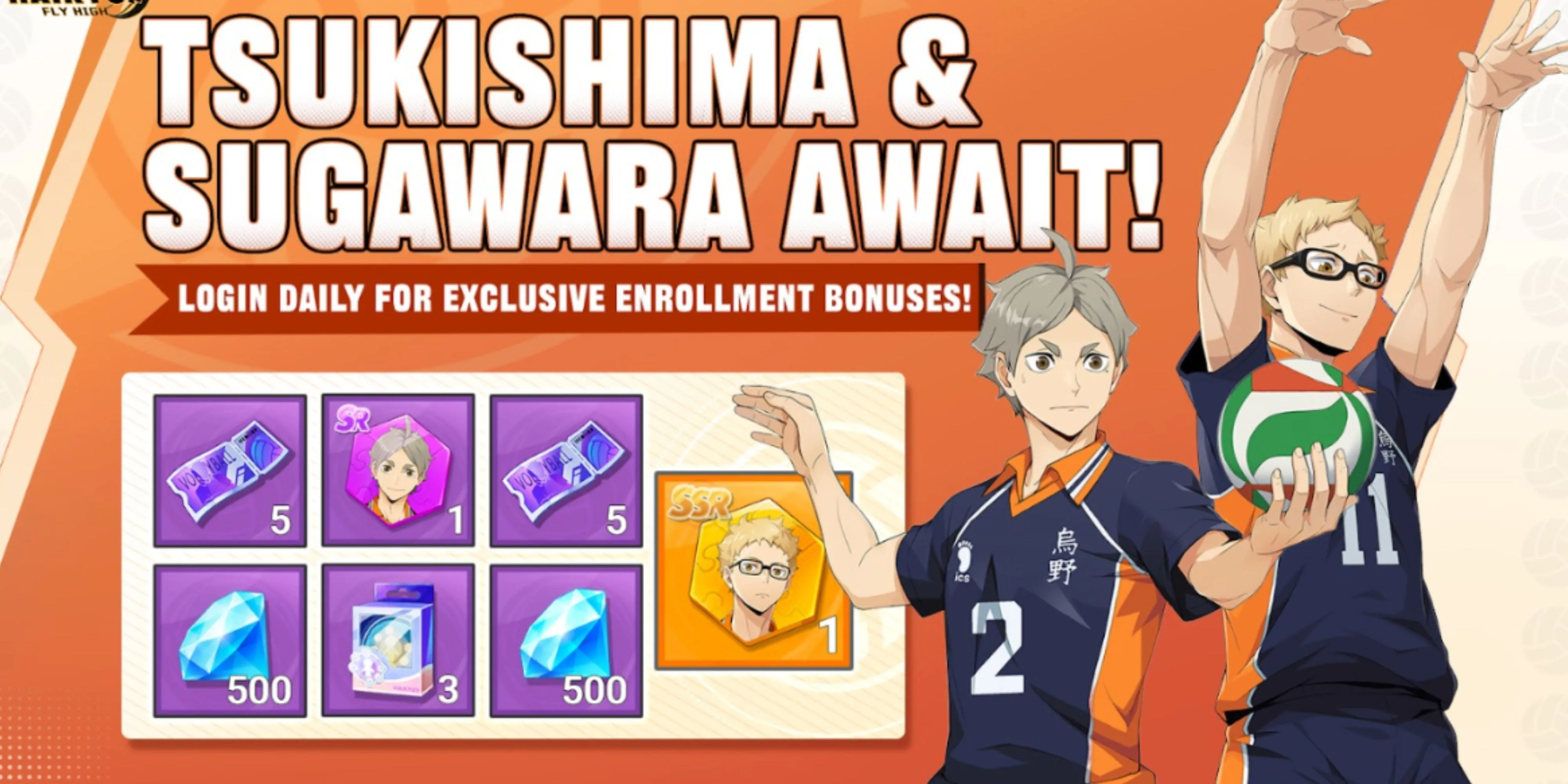 Kei Tsukishima và Koshi Sugawara trong game mobile HAIKYU!! FLY HIGH.