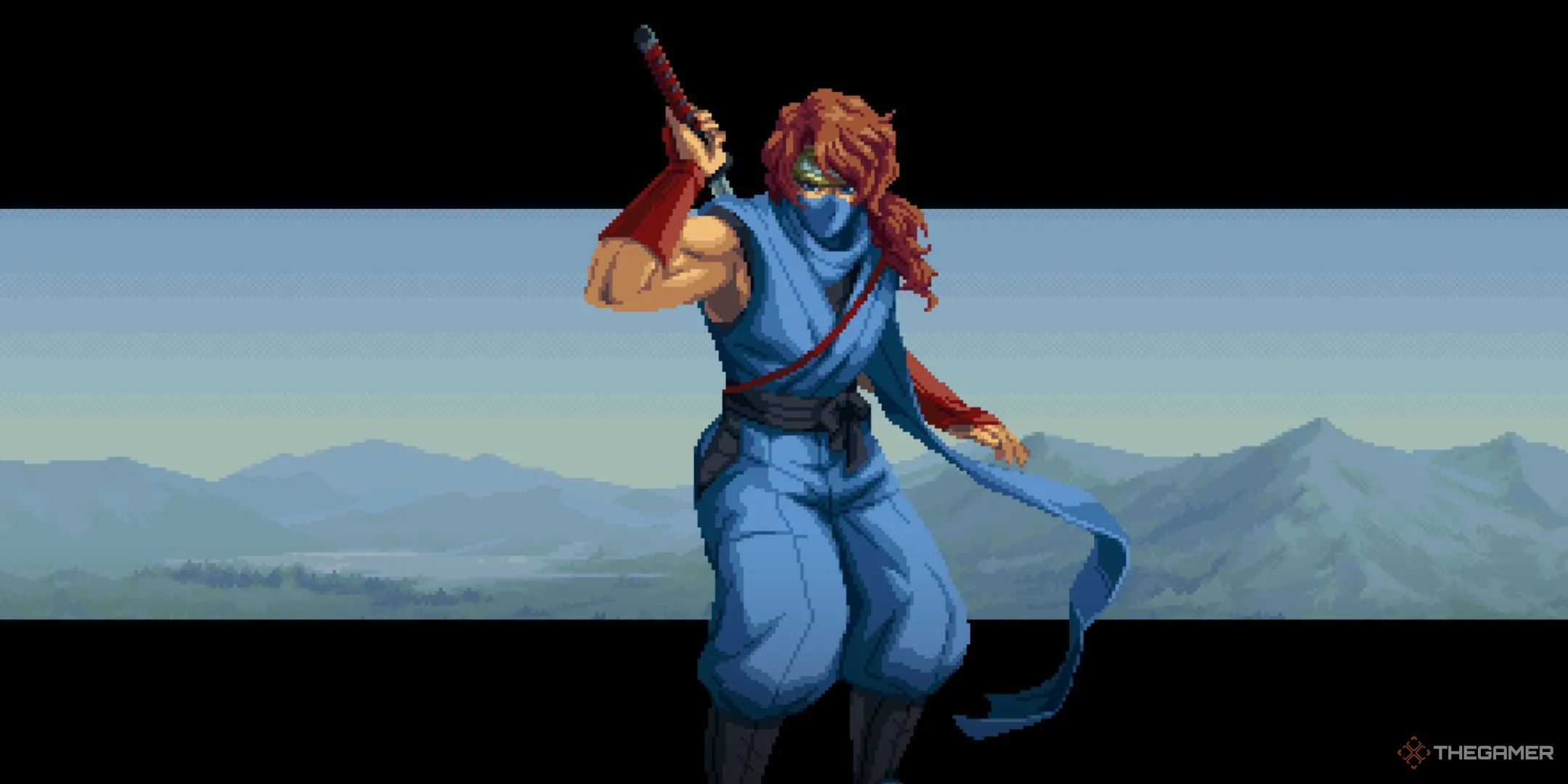 Kenji, học trò của Ryu Hayabusa, trong một cảnh cắt cảnh đầy kịch tính của Ninja Gaiden: Ragebound.