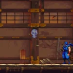 Kenji Ryo đối diện một Crystal Skull lấp lánh, sẵn sàng thu thập trong Ninja Gaiden Ragebound.
