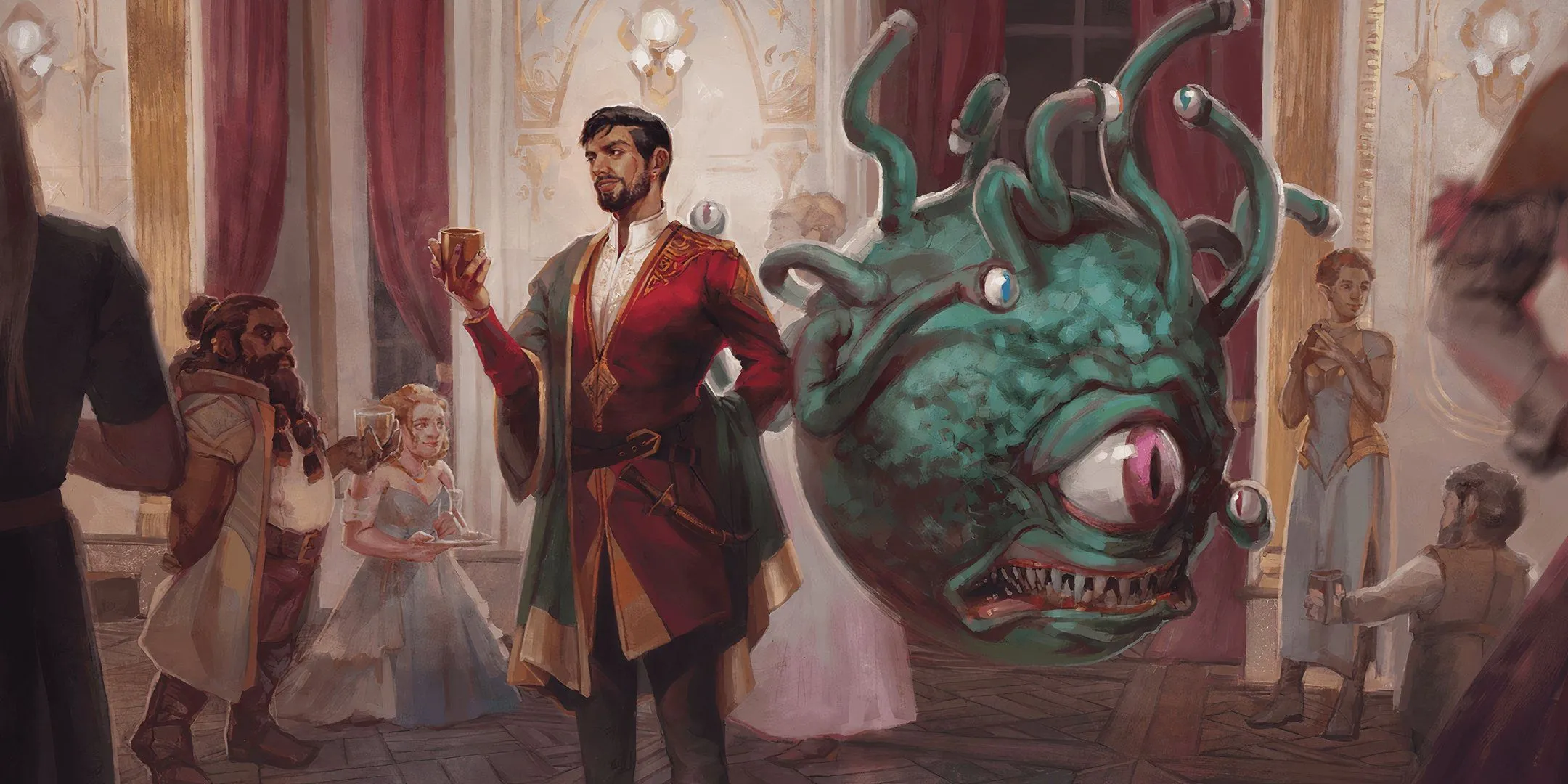 Một Bard đối mặt với Beholder trong Dungeons &amp; Dragons, minh họa sự biểu cảm qua giọng nói và hành động.