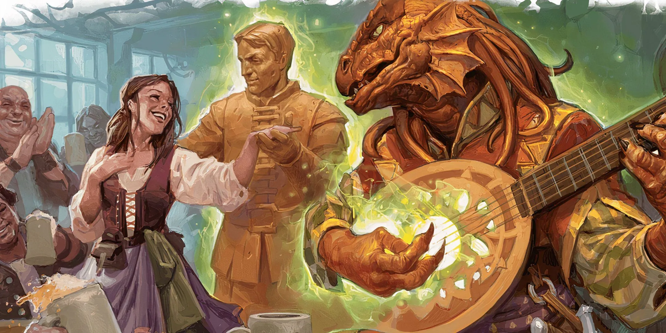 Người chơi Dragonborn Bard sử dụng phép thuật hỗ trợ đồng đội trong Dungeons &amp; Dragons
