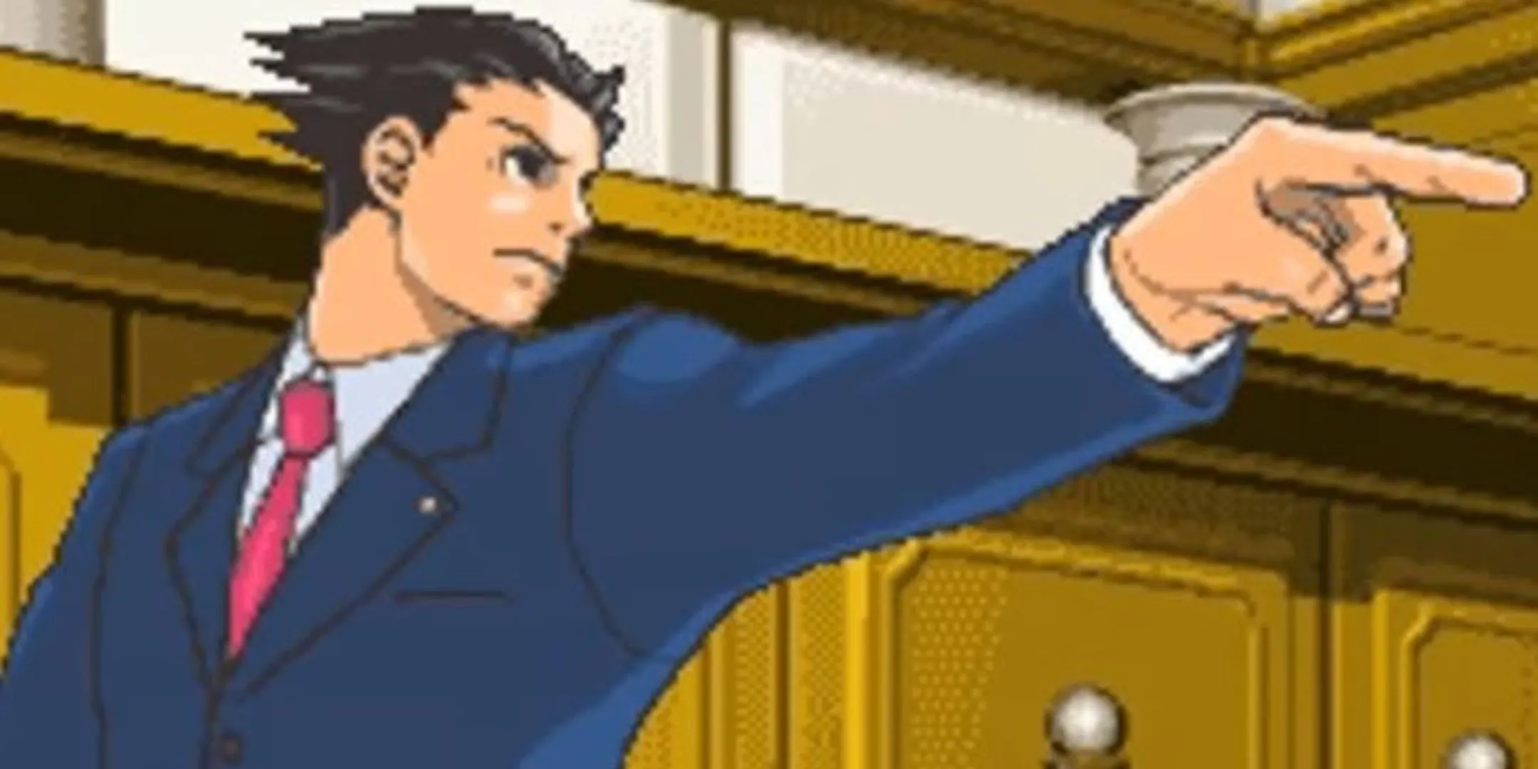 Phoenix Wright chỉ tay trong phiên bản DS của Ace Attorney, một ví dụ độc đáo về cách xây dựng mối quan hệ trong game.