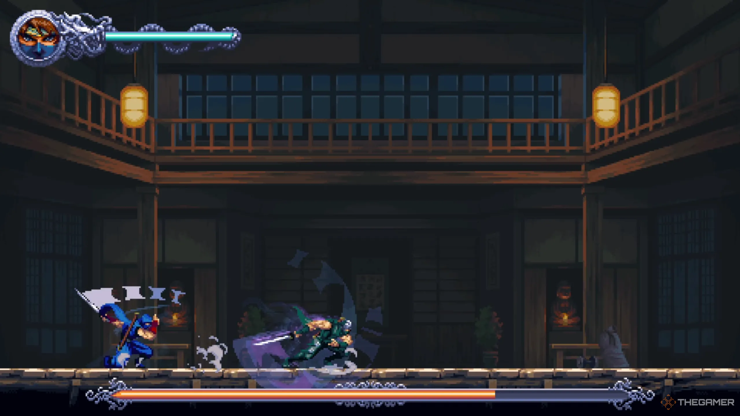 Ryu Hayabusa tung đòn chém ba liên hoàn uy lực trong trận đấu luyện tập ở Ninja Gaiden: Ragebound