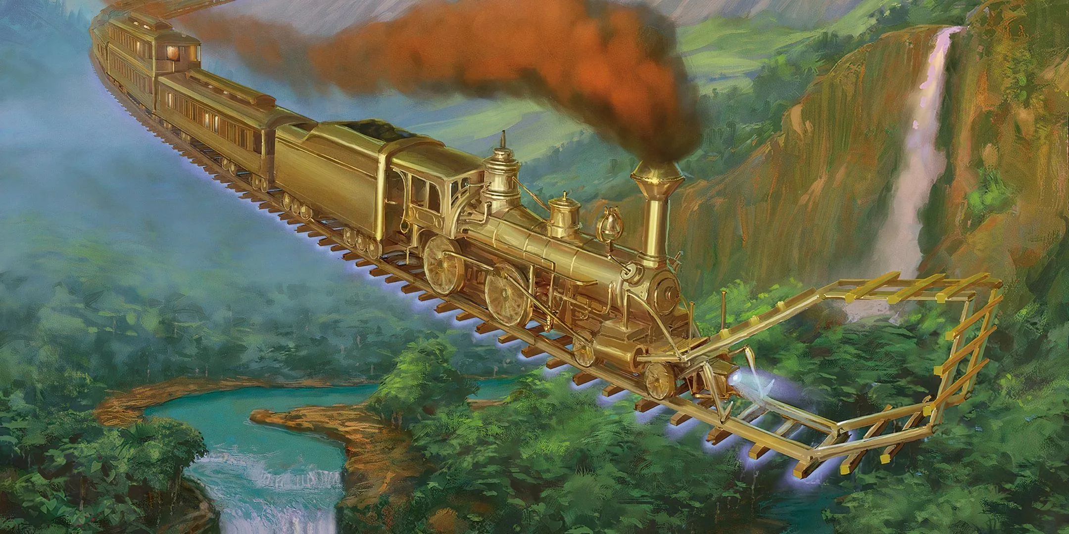 Tàu ma thuật Concordant Express bay trên bầu trời, hình ảnh ẩn dụ cho việc Dungeon Master kiểm soát quá chặt.