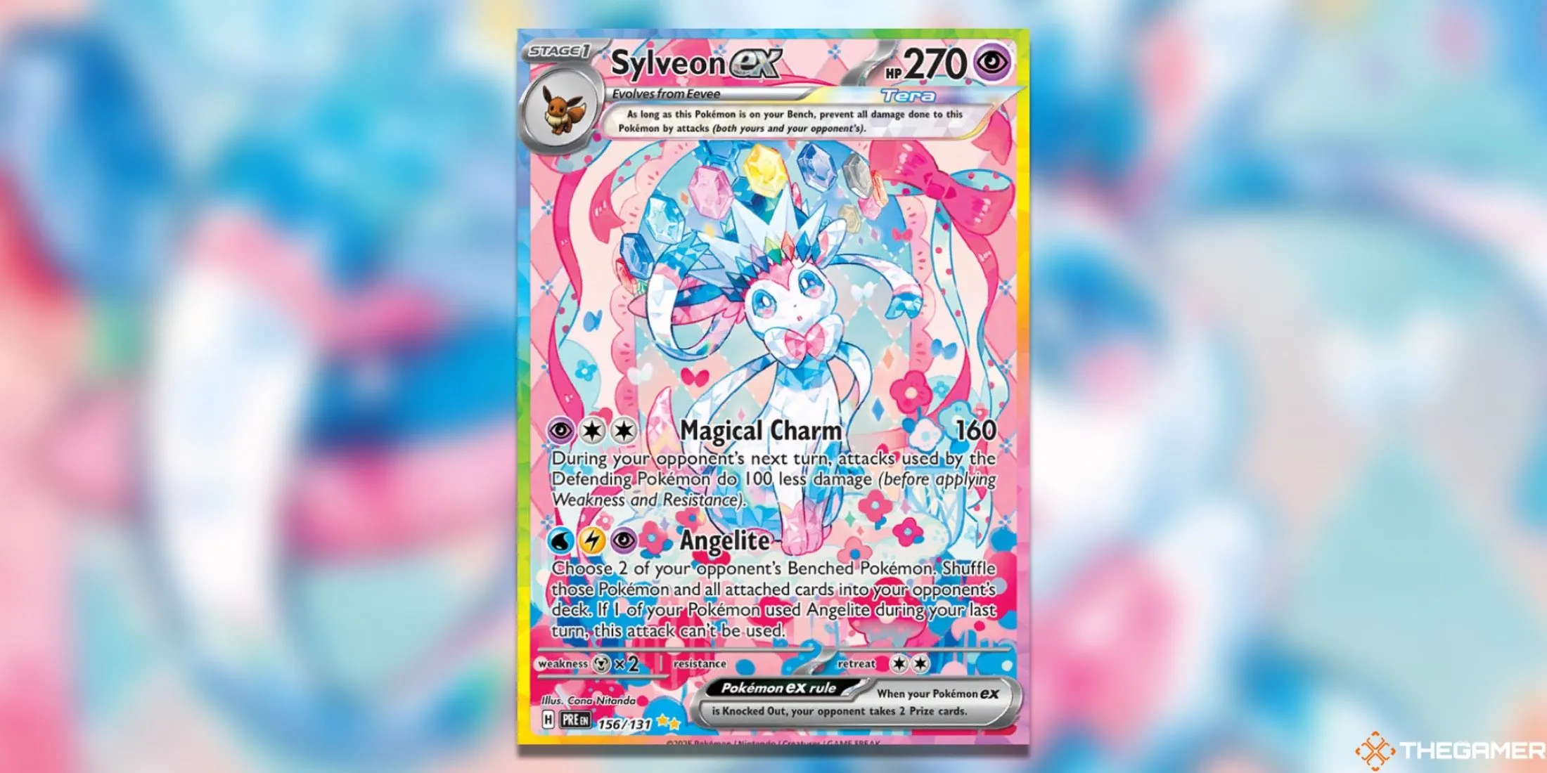 Thẻ bài Pokemon TCG Sylveon ex Special Illustration Rare từ Prismatic Evolutions, thể hiện vẻ đẹp lộng lẫy và sắc màu rực rỡ của Sylveon.