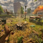 Toàn cảnh công viên Brookhollow trong Grounded 2, nơi bắt đầu cuộc phiêu lưu sinh tồn tí hon của game thủ.