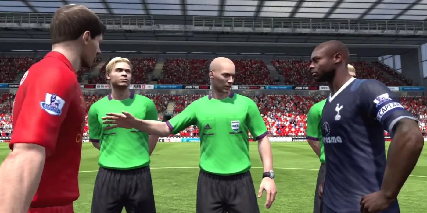 Trọng tài và các cầu thủ Gerrard, Gallas trước trận đấu trong FIFA 13, gợi nhớ về các huyền thoại