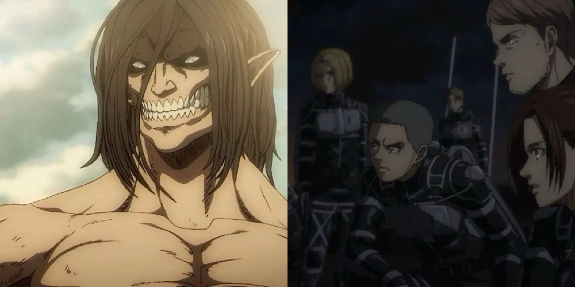 Ảnh tiêu đề Attack on Titan, khung cảnh tường thành và Titan