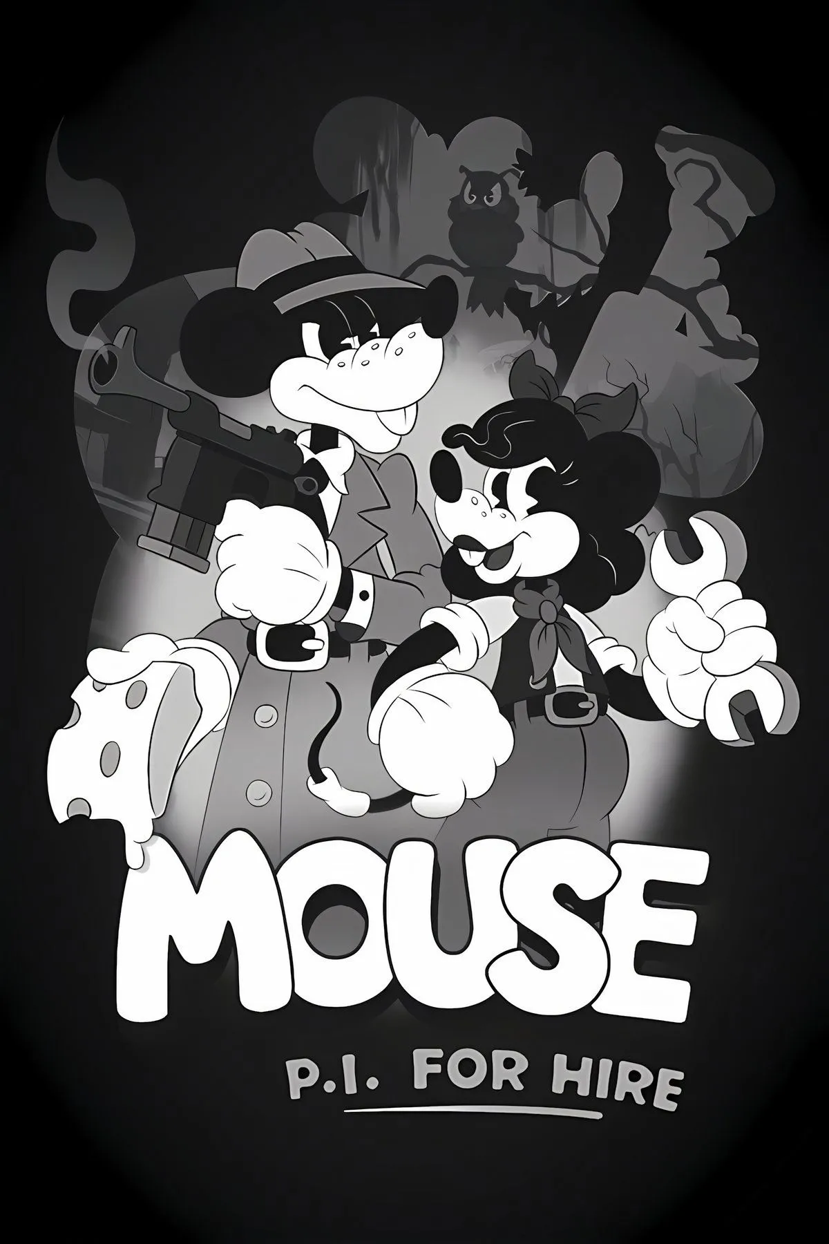 Áp phích cover Mouse: P.I. For Hire, nhân vật Jack Pepper trong phong cách rubber-hose đen trắng