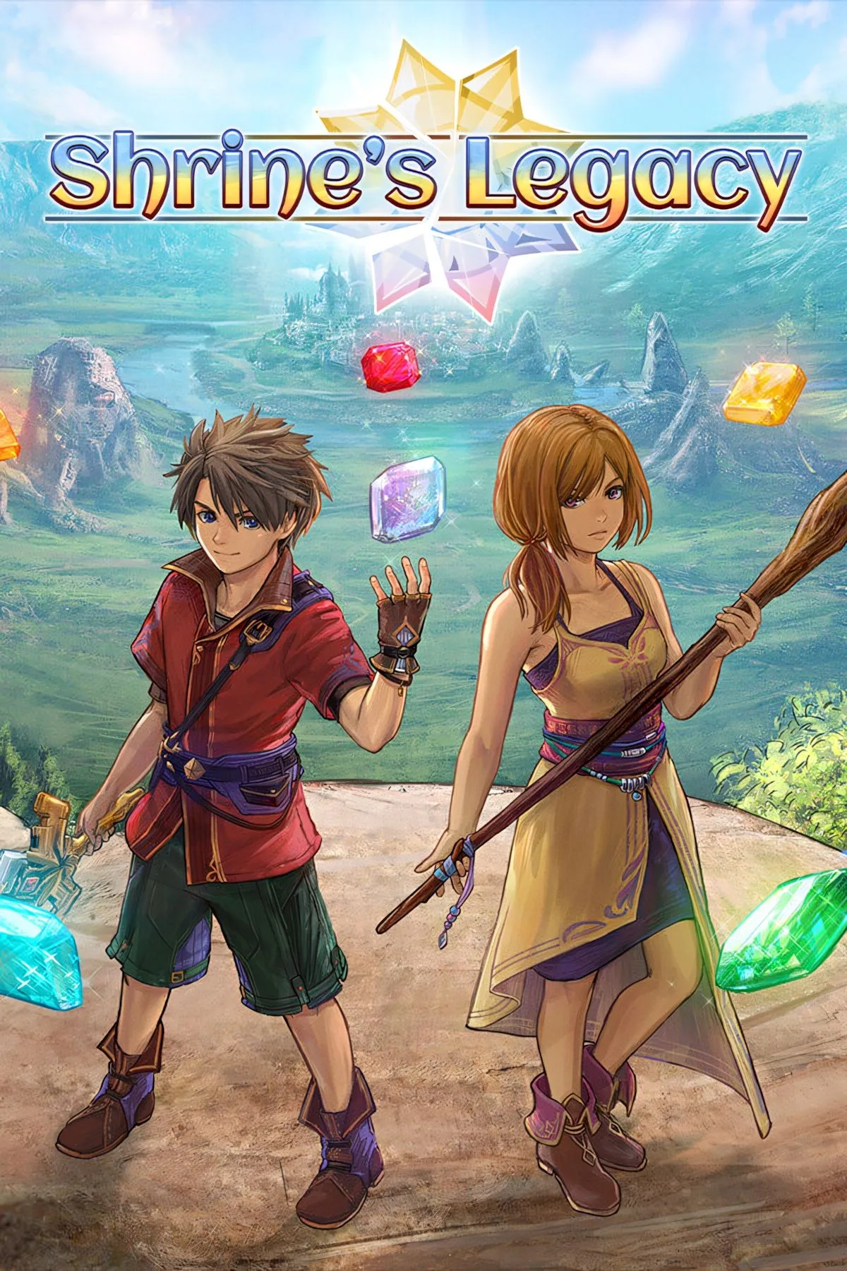 Bìa game Shrine's Legacy, artwork nhấn mạnh phong cách JRPG cổ điển hiện đại