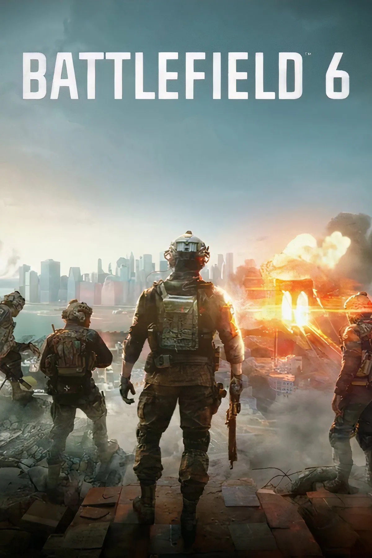 Bìa trang tag Battlefield 6 thể hiện thương hiệu và nơi chơi, minh họa bản cập nhật và thông tin phát hành