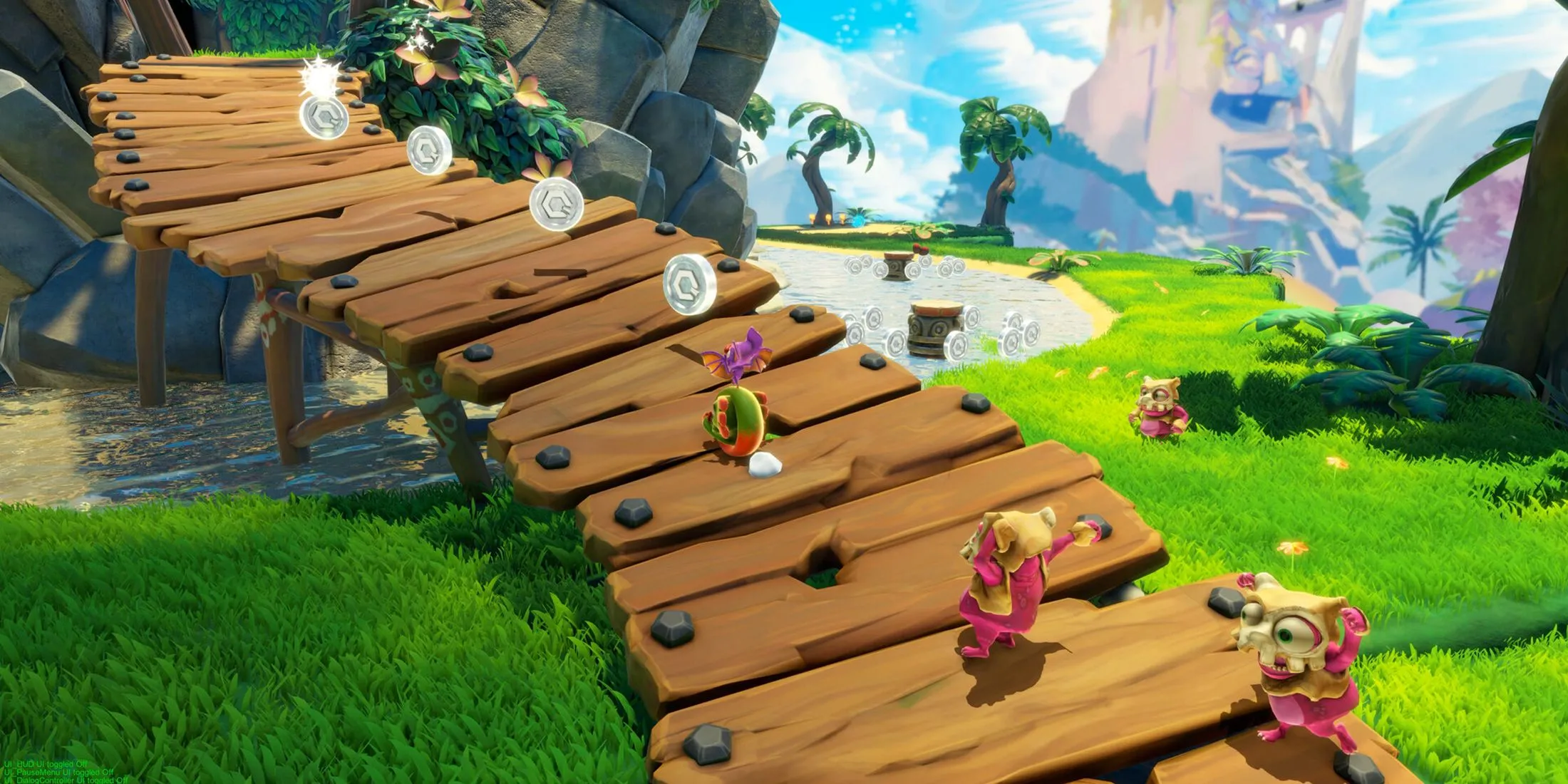 Cảnh hub world chi tiết của Yooka-Replaylee với nhiều Pagie và hoạt động để khám phá