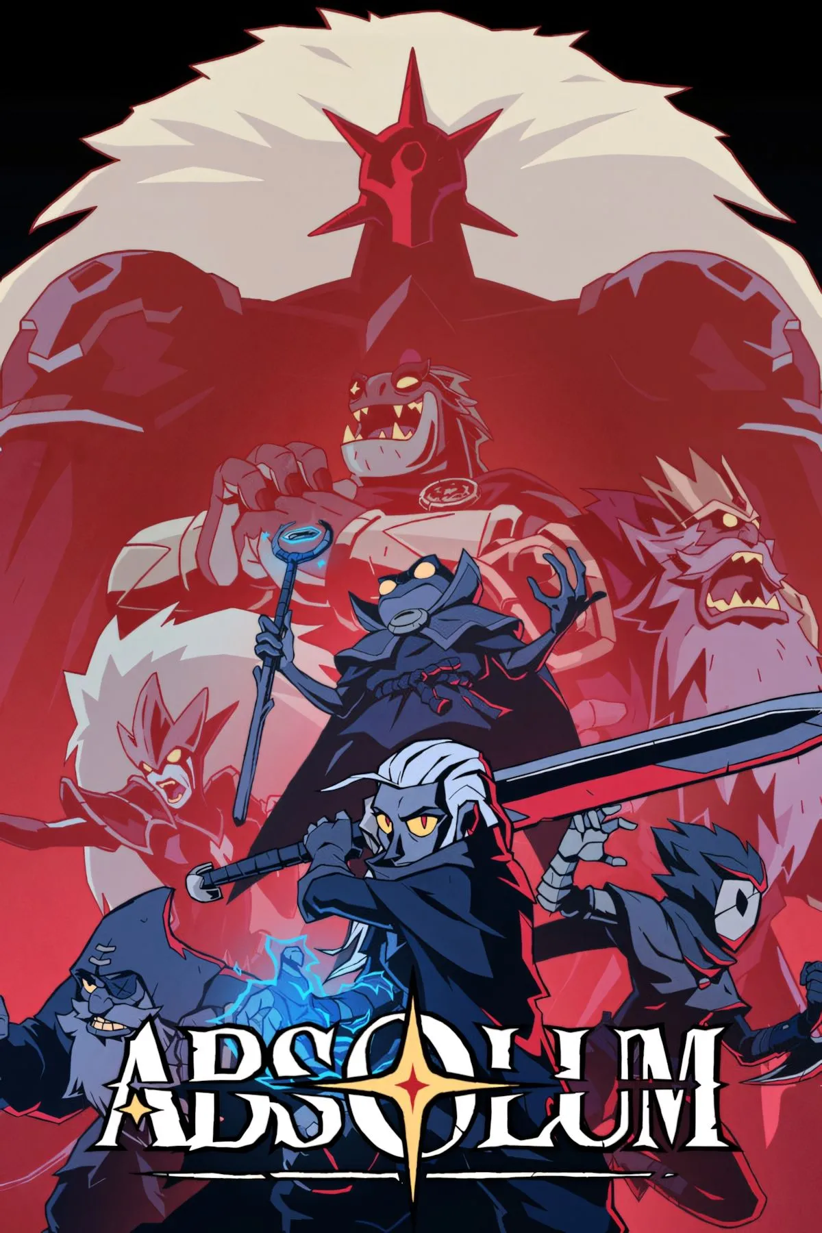 Cover art Absolum và các yếu tố nền tảng: Roguelite, Beat 'Em Up, multiplayer support