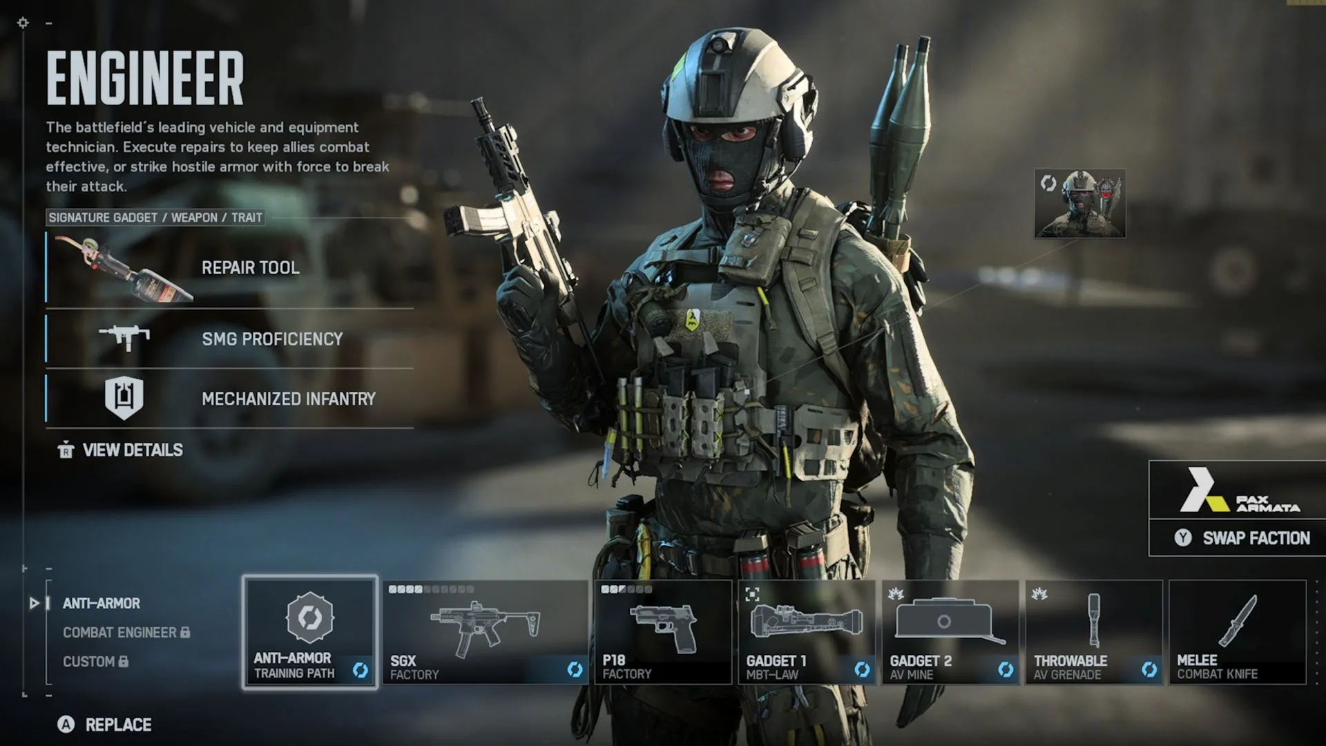 Engineer trang bị tên lửa, tập trung vào tiêu diệt và sửa chữa xe trong Battlefield 6
