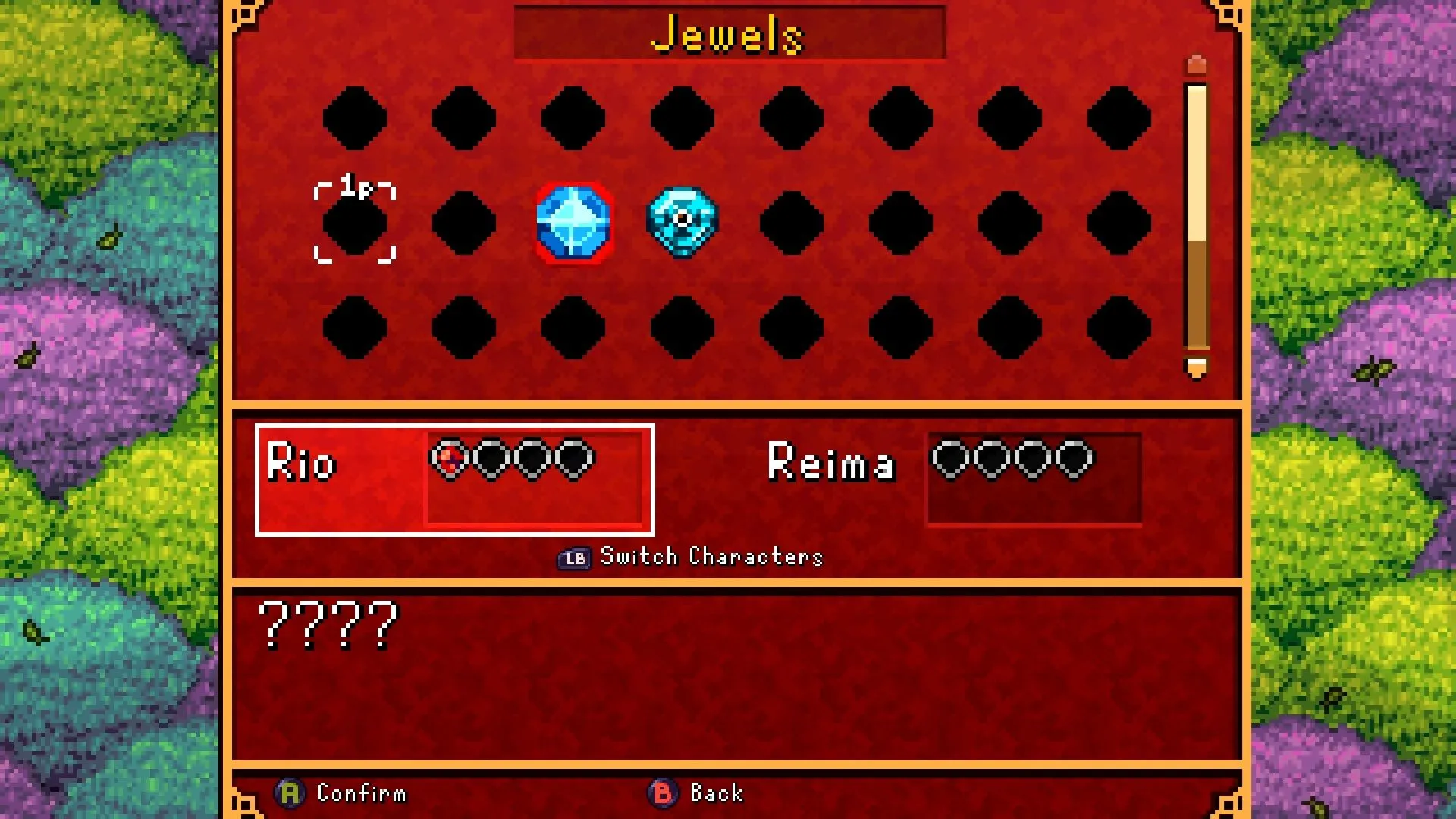 Giao diện kho đá quý hiển thị các slot và đá, cho thấy hệ thống tuỳ biến đa dạng nhưng thao tác rườm rà