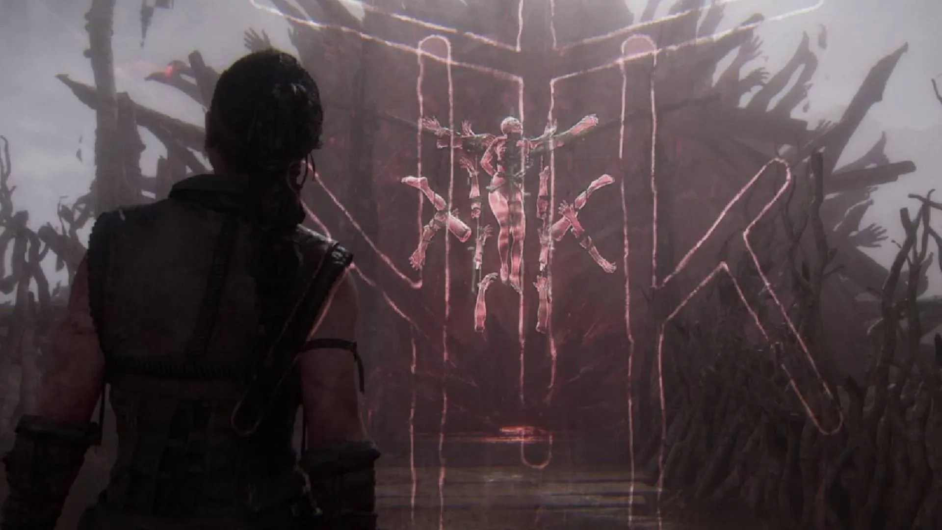 Góc chân dung Senua trong Hellblade 2 thể hiện tâm trạng căng thẳng