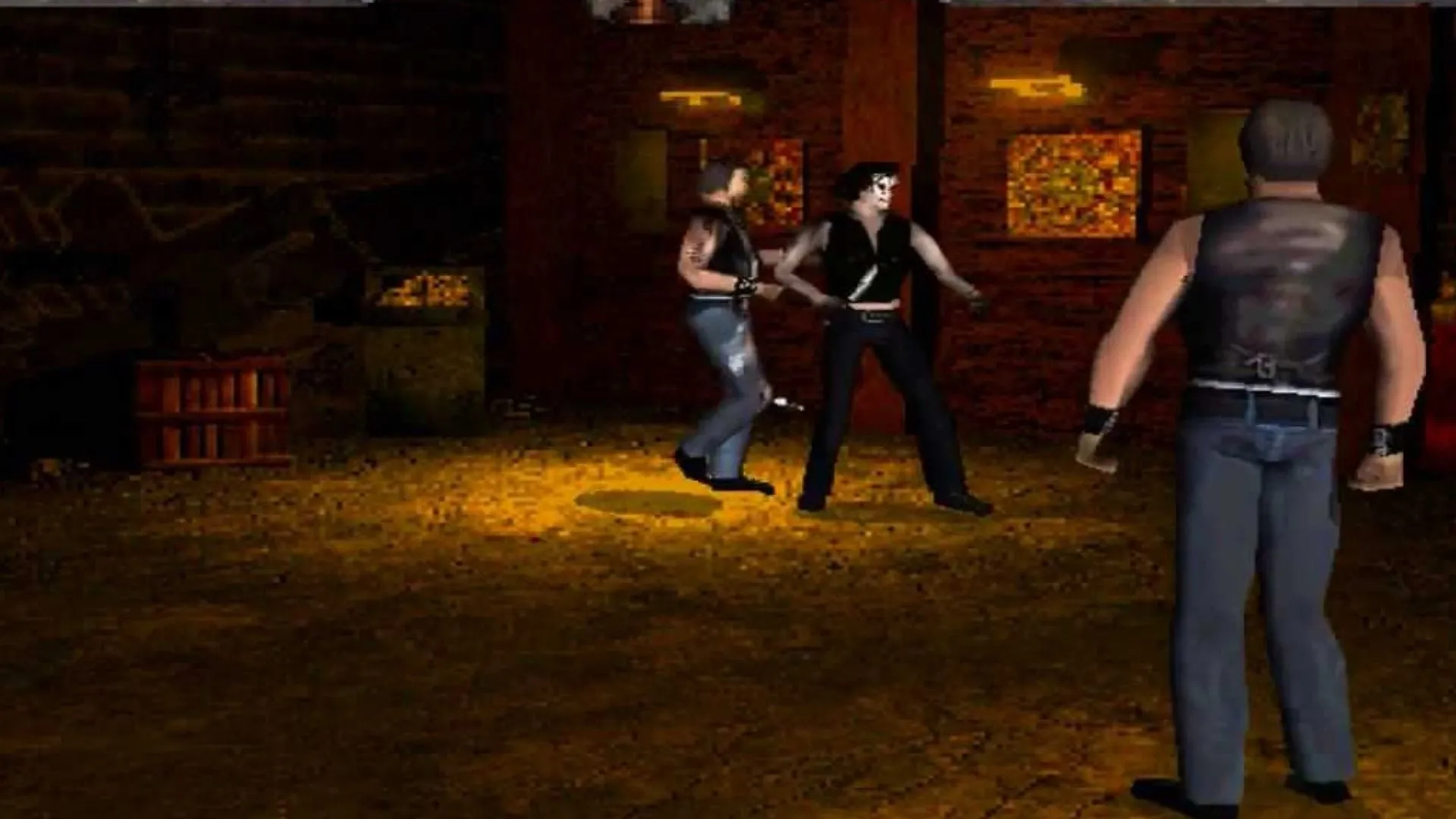 Hình ảnh gameplay The Crow: City of Angels, mô tả nhân vật chính và khung cảnh beat 'em up ảm đạm