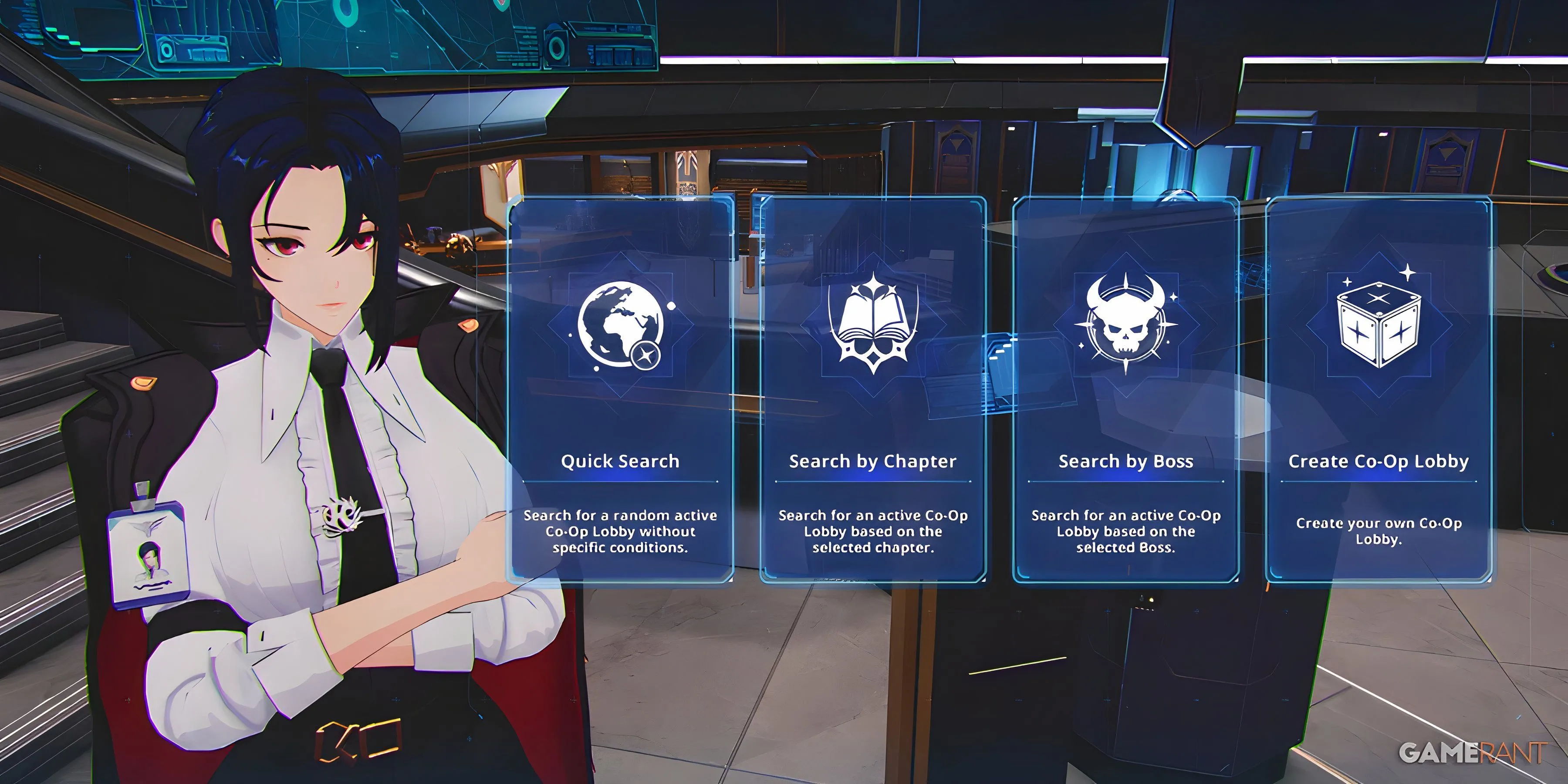 Hình ảnh menu/màn hình coop cho thấy lựa chọn raid và đồng đội tối đa 4 người