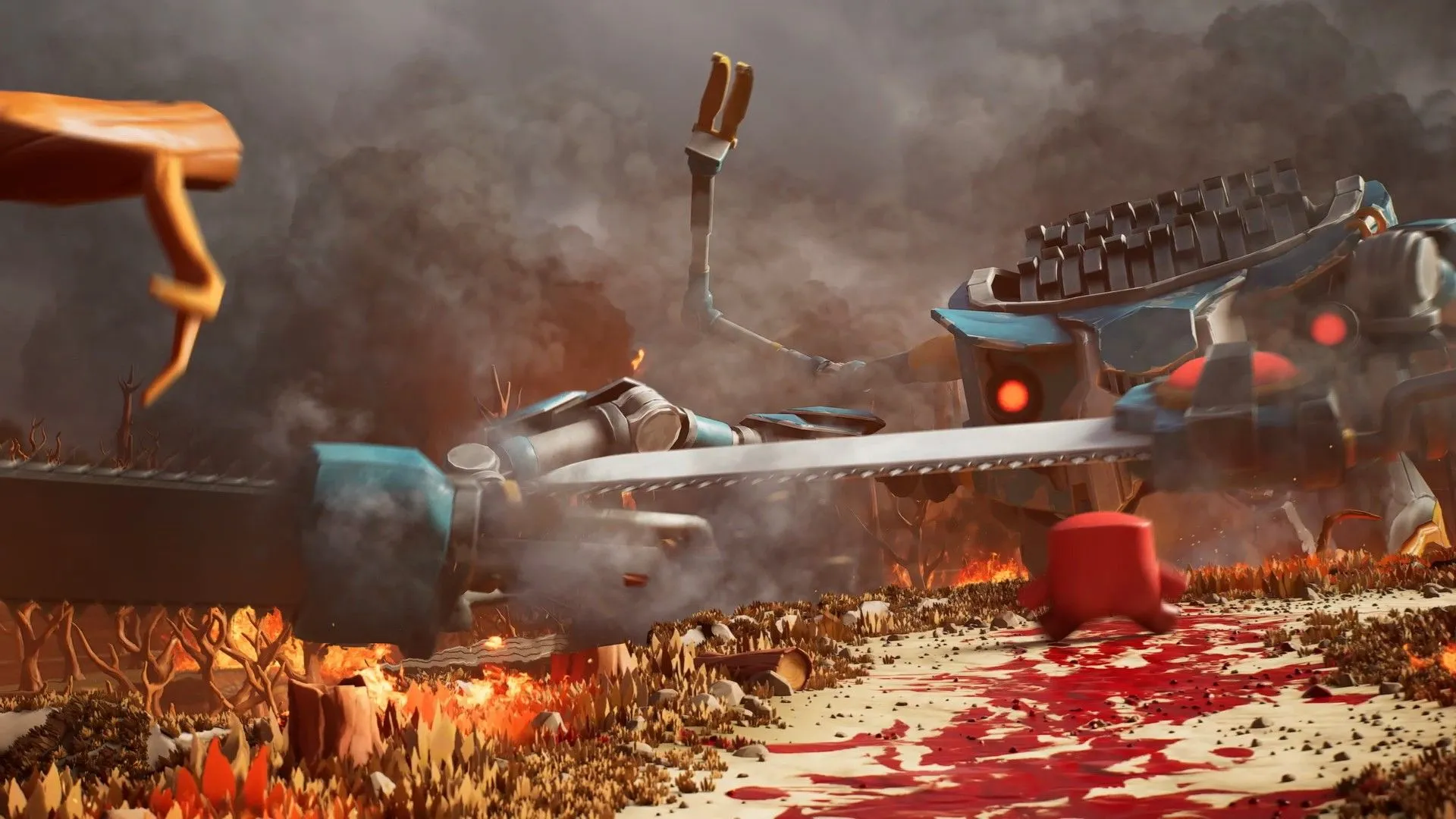 Meat Boy bóng bẩy trong biome rừng, nhiều chi tiết nền chuyển động