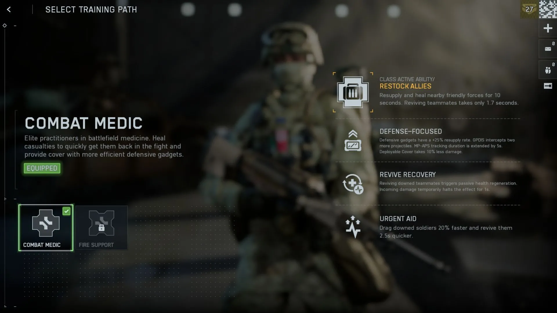 Medic support mô tả nhánh Combat Medic và Fire Support