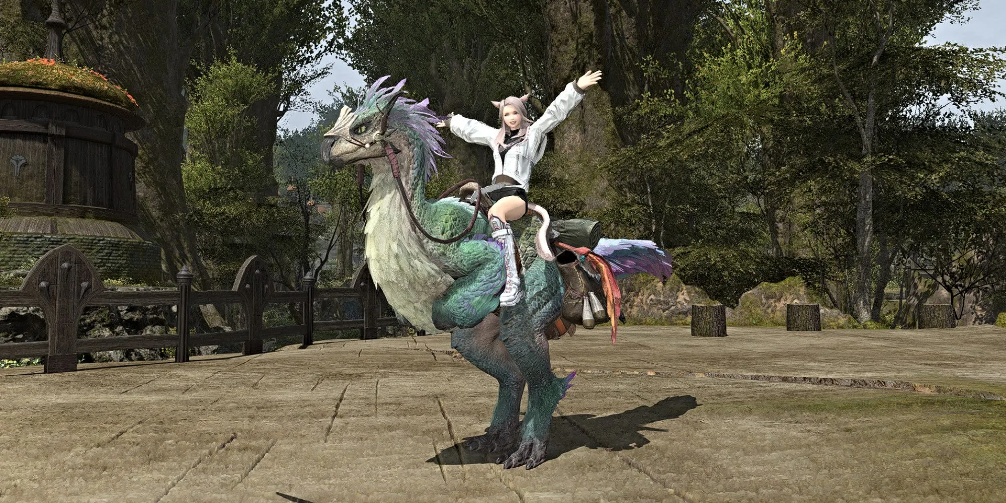 Seikret mount hiển thị trong FFXIV Patch 7.35, cảnh con thú lạ cùng ánh sáng nền