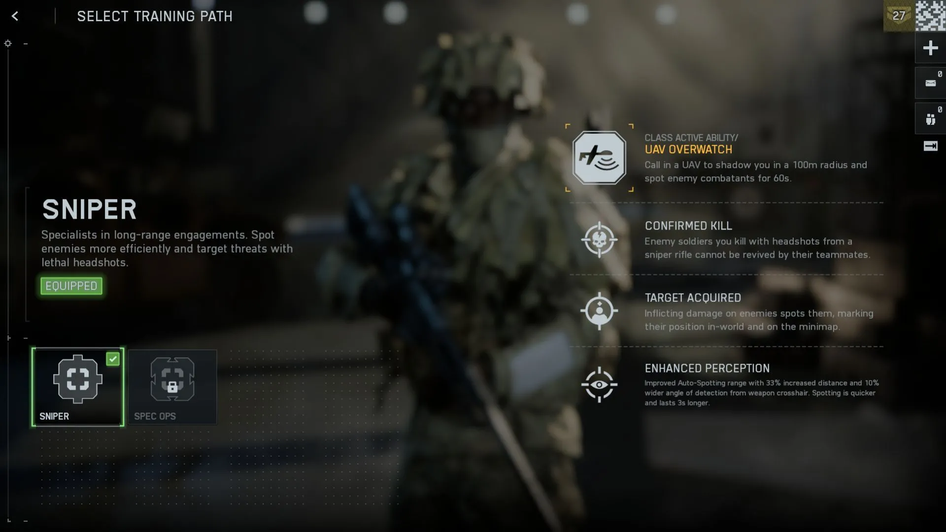Sniper tầm xa khóa kỹ năng Spec-Ops hỗ trợ tàng hình